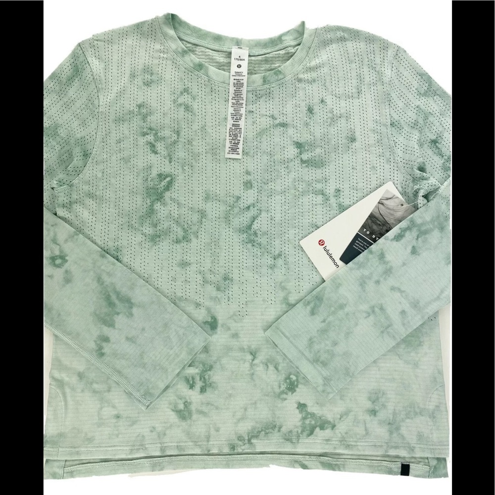 NWT lululemon Train to be Long sleeve tie dye green/white Top- RSWR/LW3EIPD - Picture 8 of 12